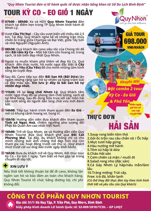 Chi phí tham gia tour Quy Nhơn 2 ngày và những gì đã được bao gồm.